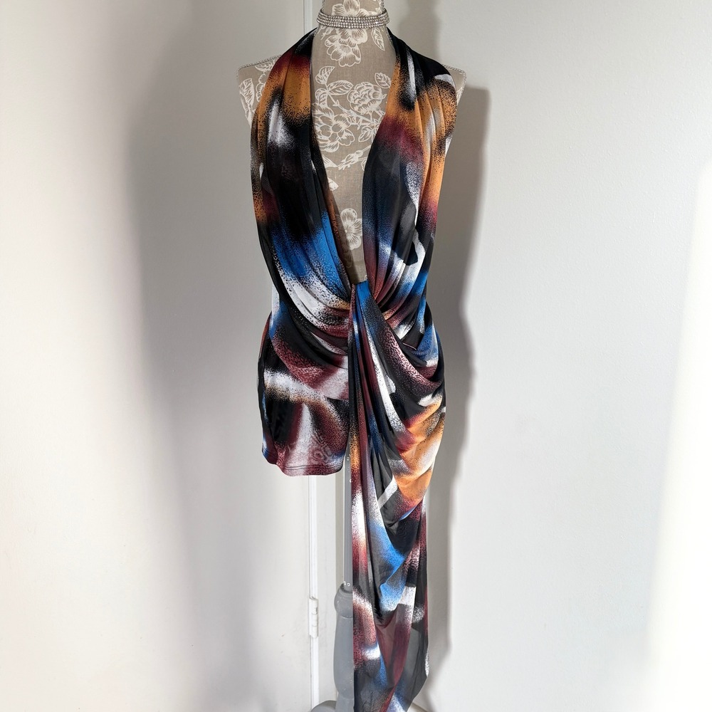 Fashion Nova Womens Medium Halter Romper Abstract Print Mesh V125RP0624